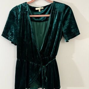 June & Hudson Emerald Velvet Wrap Top